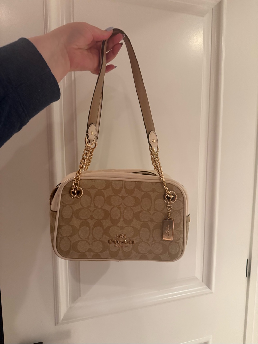 Coach Taupe Signature Canvas Shoulder Bag with Gold Hardware